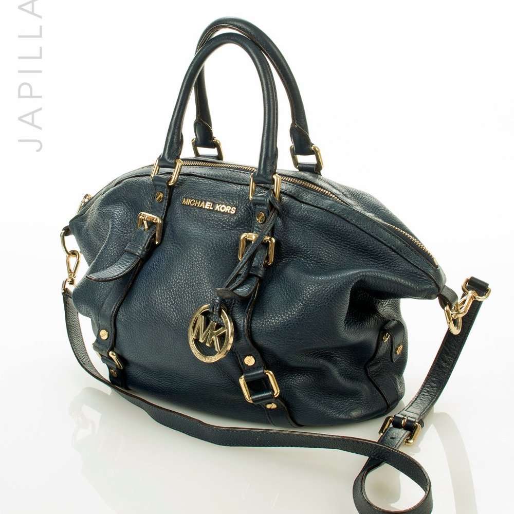 MICHAEL KORS PEBBLED BLUE LEATHER SATCHEL - Picture 3 of 13